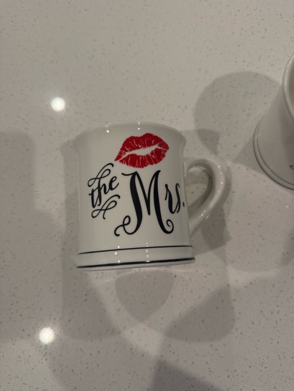 Mr. & Mrs. Ceramic Coffee Mugs Set - White with Black and Red Accents - Picture 3 of 5